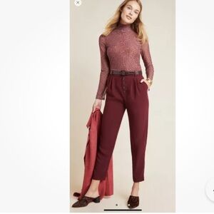 Anthropologie Sasha Button-Fly Tapered Trousers in Wine Red Size 2